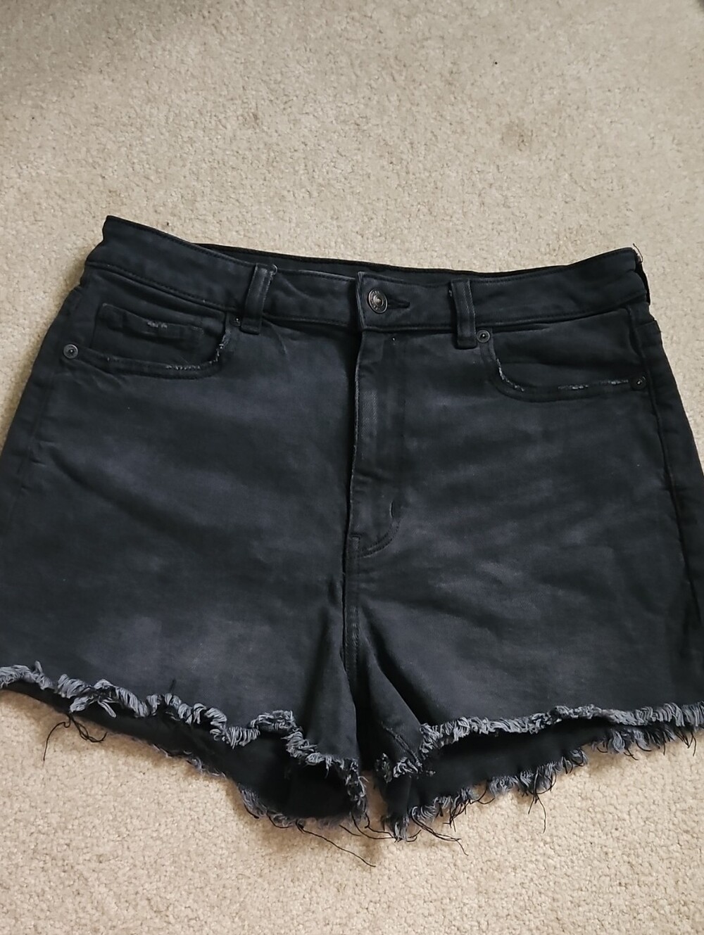 American Eagle Outfitters Black Frayed Hem Denim Shorts